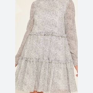 Ted Baker London Flocked Mini Dress Black &White Ruffle Tiered Size 1